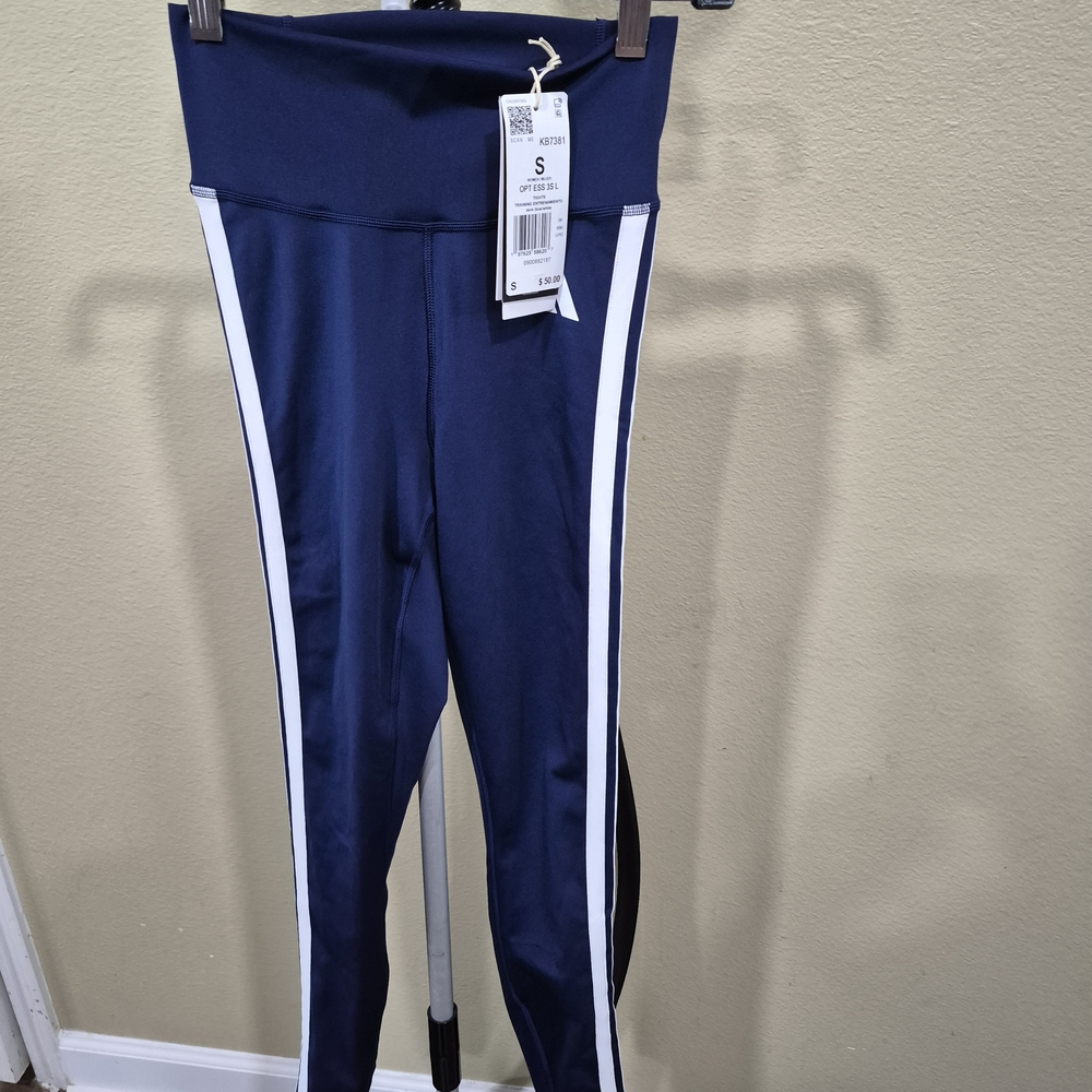 Adidas Navy Blue Women's Leggings with White Stripe